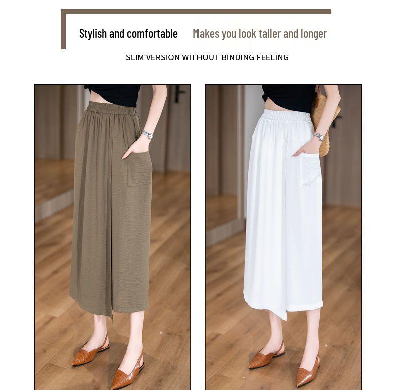 Women's Thin Loose High-Waisted Split Summer-Fall Relaxed Wide-Leg Skirt Pants