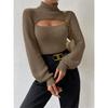 Maglione da Donna Autunno Inverno Sexy Lento Scollo Alto Design Intrecciato Capo Esterno Top per Donne
