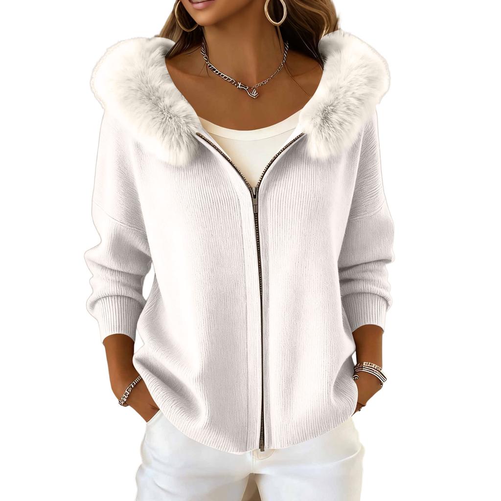 Cardigan con cappuccio e finto colletto da donna per autunno e inverno