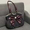 Chic Polka Dot Tote Bag Casual Commuting Vintage Women Handbags Shoulder Bag Versatile Large Capacity Dot Design Bow Sweet Bag