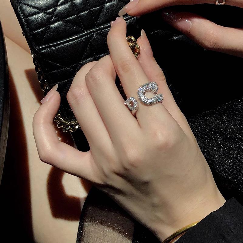 Full Diamond Zir*****Pen Pin Ring Women'S Niche High-End Sense Fashion Personalized Ring Light Luxury Trendy Brand Simple