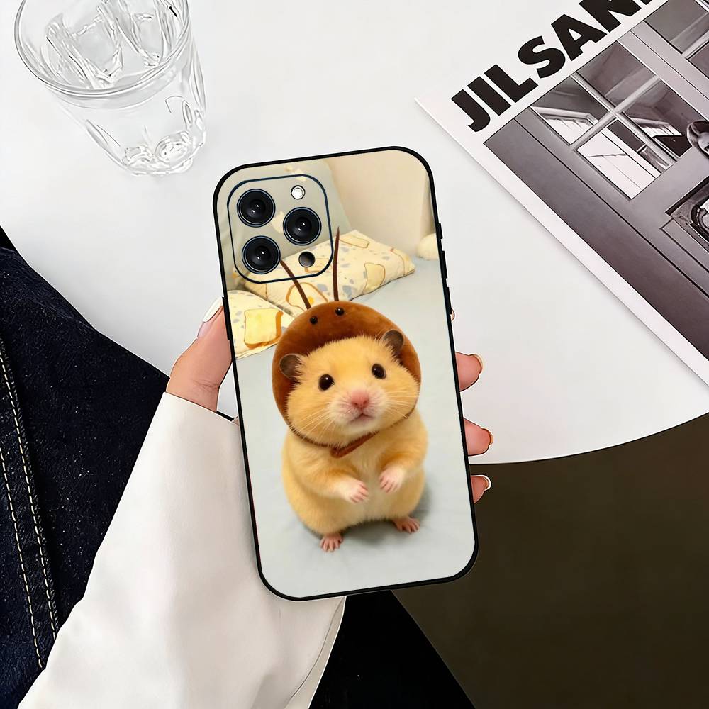 

Cute Animal fluffy Hamsters Phone Case For iPhone 17, 16,15,14,13,12,11 Plus,Pro Max, Others Soft Black Cover iPhone17