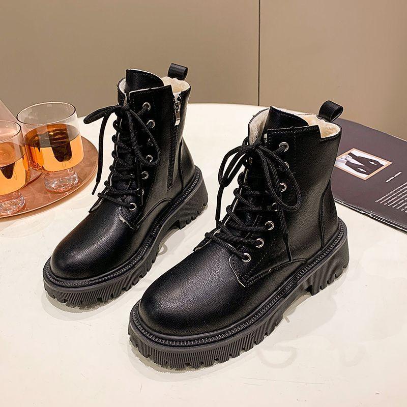 2025 Autumn and Winter New Student Martin Boots Women's Velvet British Style Heightened Soft Sole Explosion Thick-soled Short Boots Children