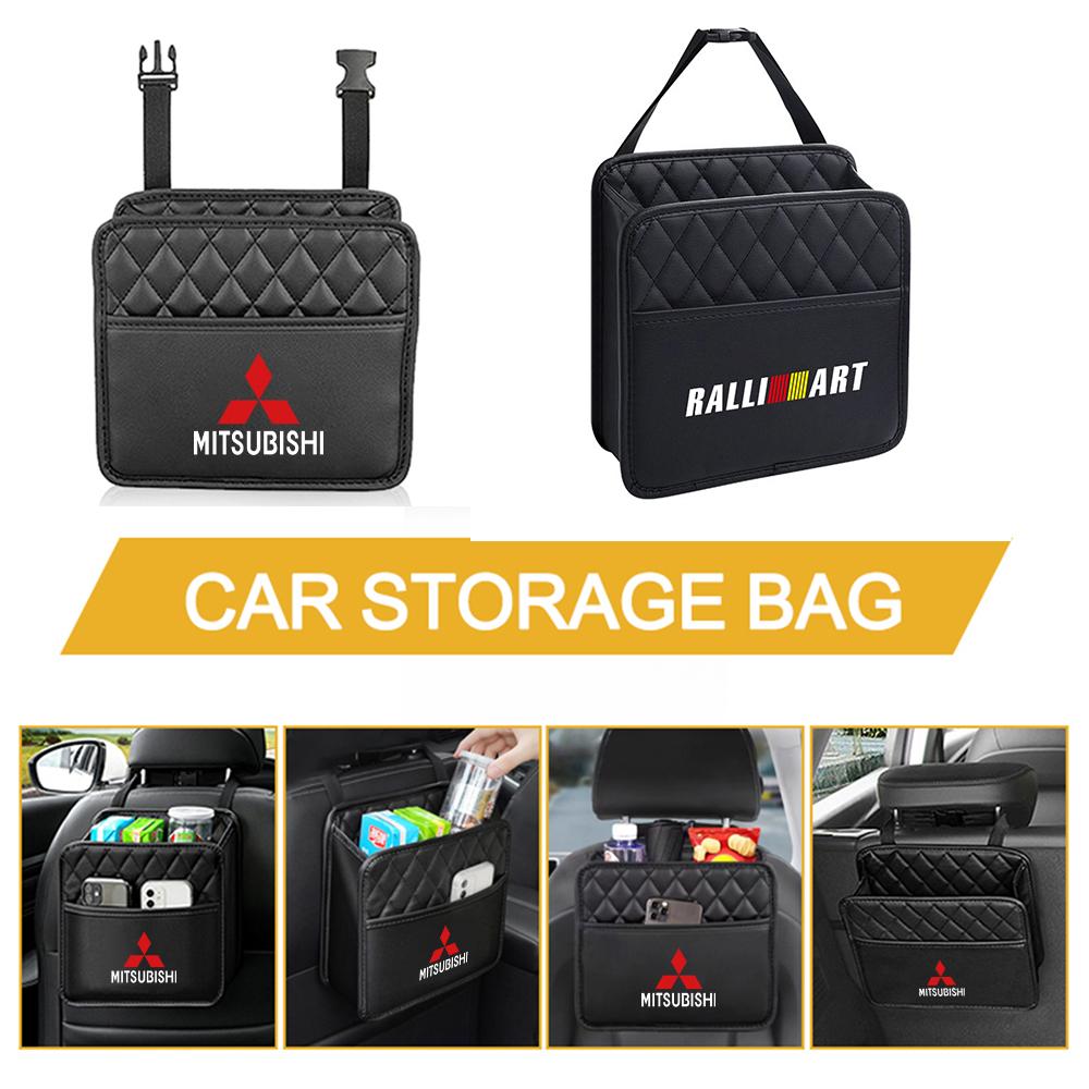 Car Seat Leather Hanging Storage Bag Sundry Organizer Box Auto Stowing Interior Accessories For MITSUBISHI Ralliart Lancer Asx