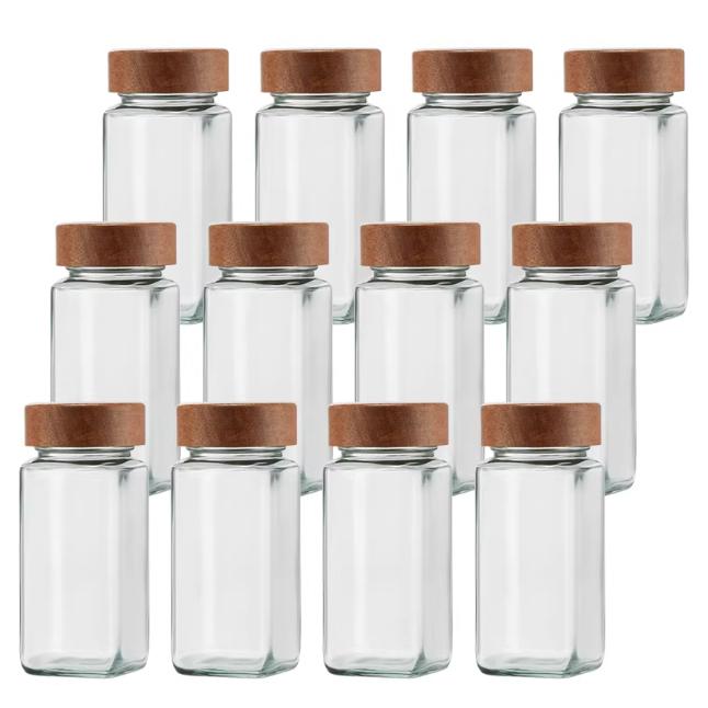 Transparent Glass Seasoning Bottle Set, Wooden Lid, Salt Bottle, Spice Container, Salt and Pepper Bottle, Kitchen Seasoning Box