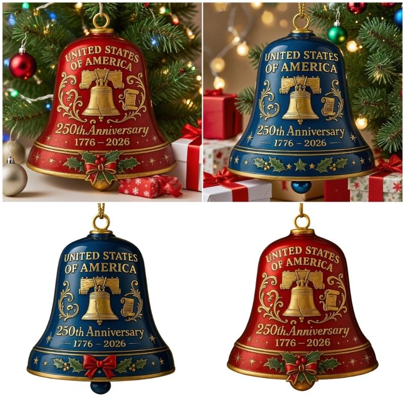1776-2026 United State 250th Anniversary Bells Ornament Christmas Bells with Commemorative Detailing Gradens Home Decors