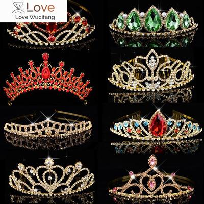 Grande Coroa de Princesa Rainha Diadema Strass Verde Vermelho Adorno de Cabeça Cabeça Cristal Tiara Nupcial Casamento Acessórios de Joias de Cabelo