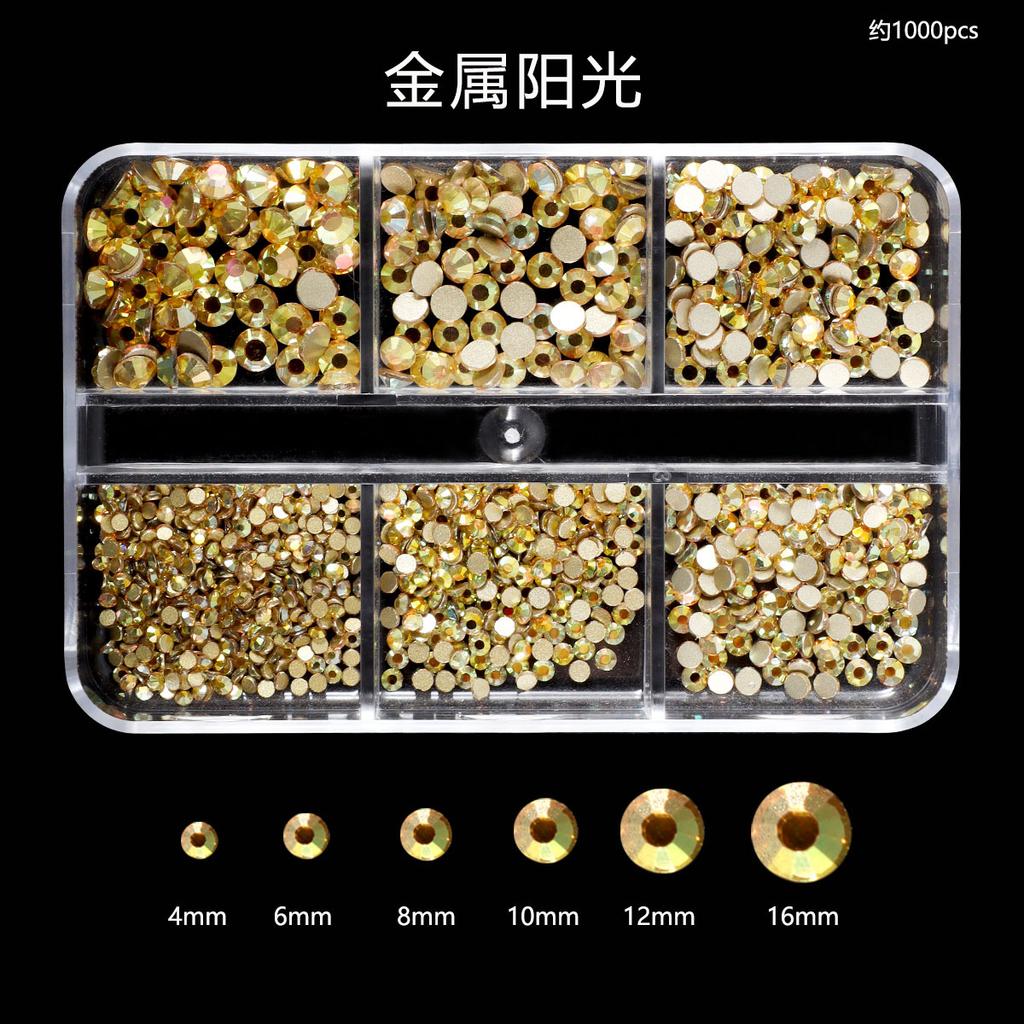 Nail Art Diamond 6 Grid Glass Flat Bottom Round Diamond Crystal Transparent Ab Mixed Color Large And Small Mixed Decoration