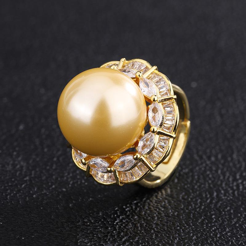 New European and American retro inlaid yellow pearl gold pendant necklace ring stud earrings temperament women's suit