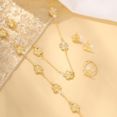 4 Pieces of Light Luxury Niche Laser Flower Necklace Bracelet Earrings Women's Jewelry Set Girlfriend Gift