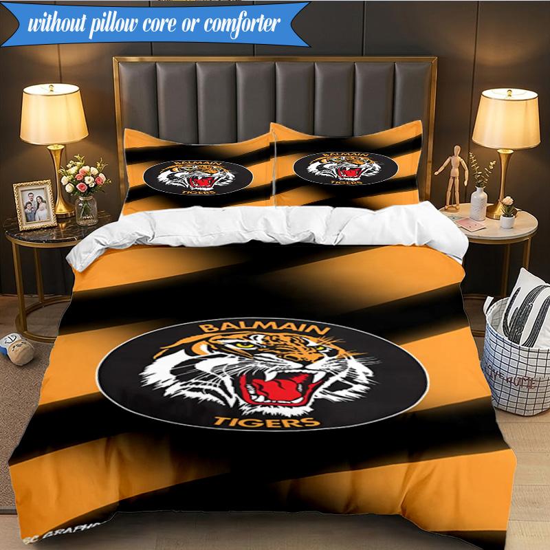 3PCS Wests Tigers Roar Strength And Pride Bedding Set 2D Printing (Includes 1 Duvet Cover + 2 Pillowcases Coreless), Bedroom decor,Fan gift