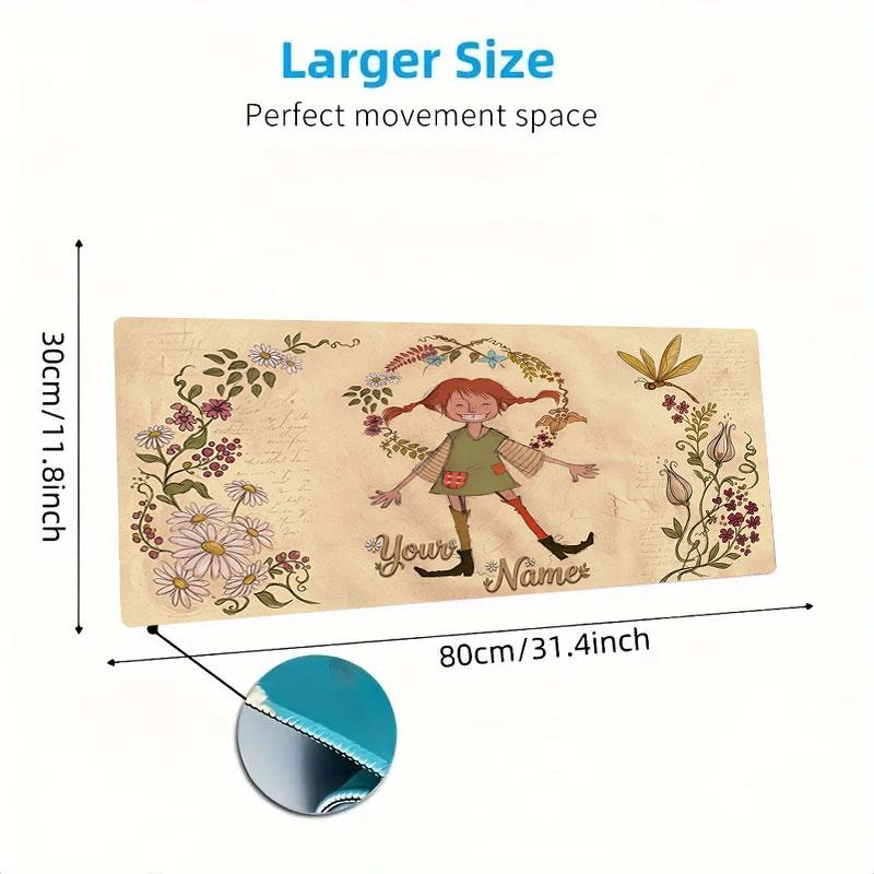 Pippi Longstocking Custom Name Large Size Mouse Pad Large Gaming Table Cushion Non-slip Laptop Tablet Big Mousepad XXL Mat Mini PC Playmat With Lock E