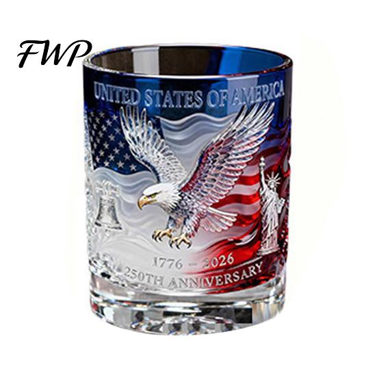 Vintage Style Wine Glass Handmade Eagle Whiskey Decanter with Glass, US 250th Historic Pattern Anniversary Heritage Bottle, Collectible Gift C