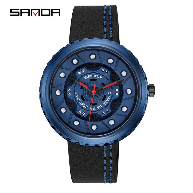 Stylish Men s Skeleton Large Dial Quartz Watch with Leather Strap