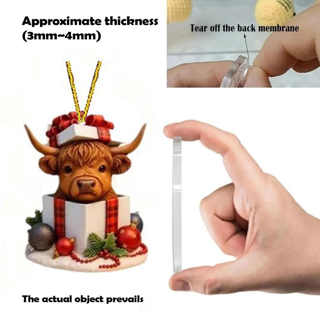 24pcs Christmas Advent Calendar 2D Acrylic Highland Cow Ornaments Christmas Tree Pendant Decorations Xmas Navidad Countdown Gift
