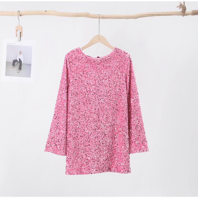 

Платье с бантом и пайетками для женщин, зимнее, рождественское, с длинным рукавом, блестящие короткие платья, женское, с открытой спиной, вечернее, женское, мини-платье 2XL розовый