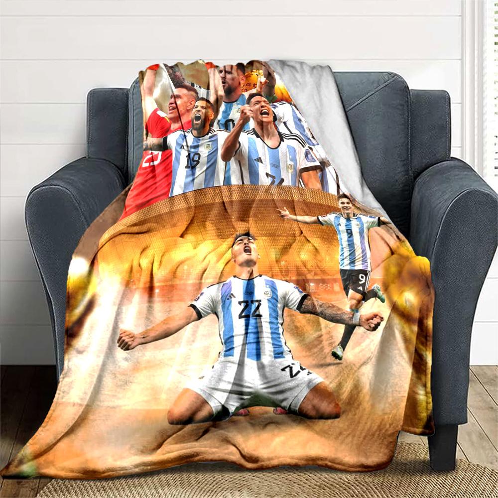 Argentina World Cup Champion Team Collage Print Fleece Blanket Soccer Fan Soft Warm Throw Blanket for Sofa Bedroom Home Decor Gift