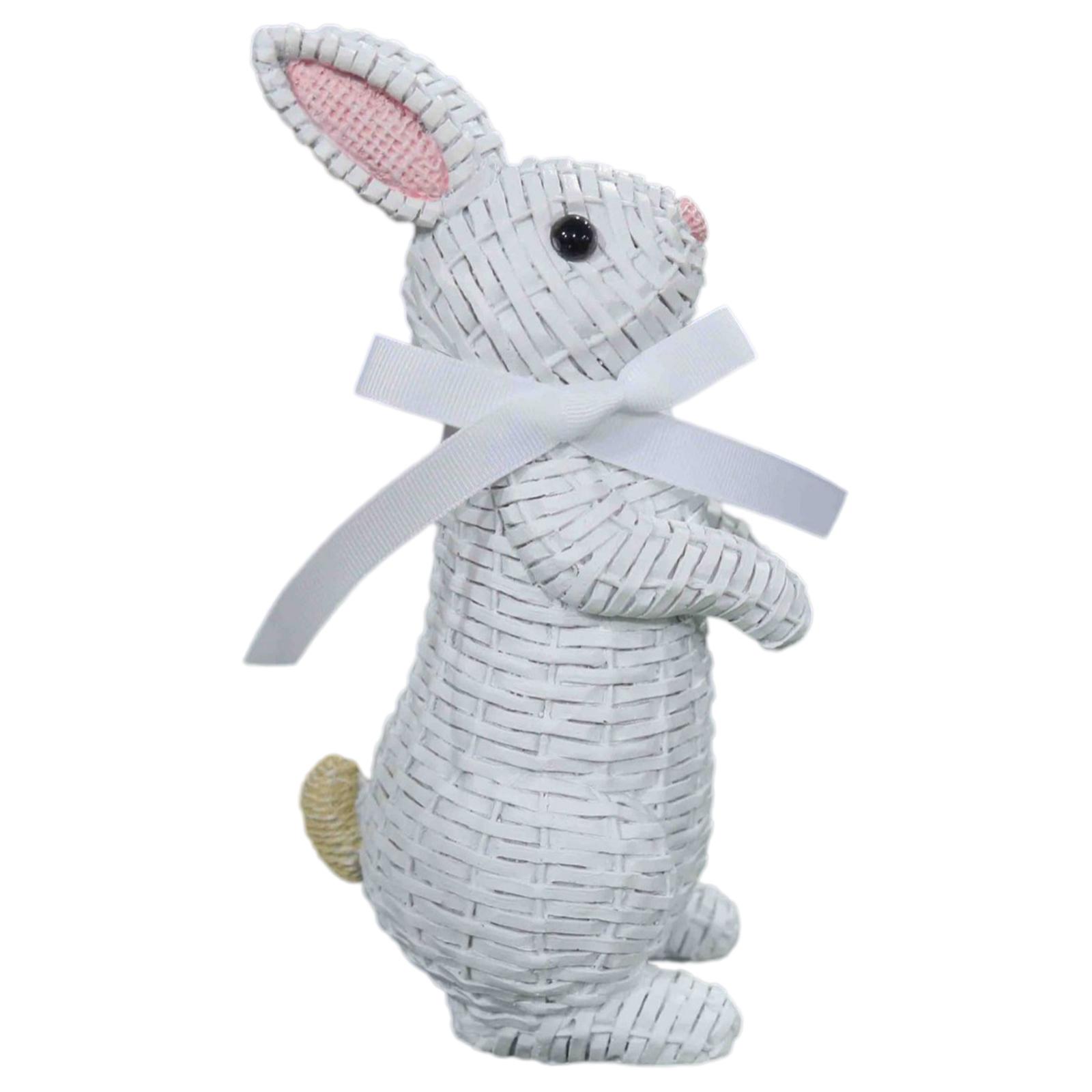 

Vine Weaving Easter Rabbit Statue Resin Solid Color Easter Bunny Figurine Ornaments for Spring Party Courtyard Lawn Decorations