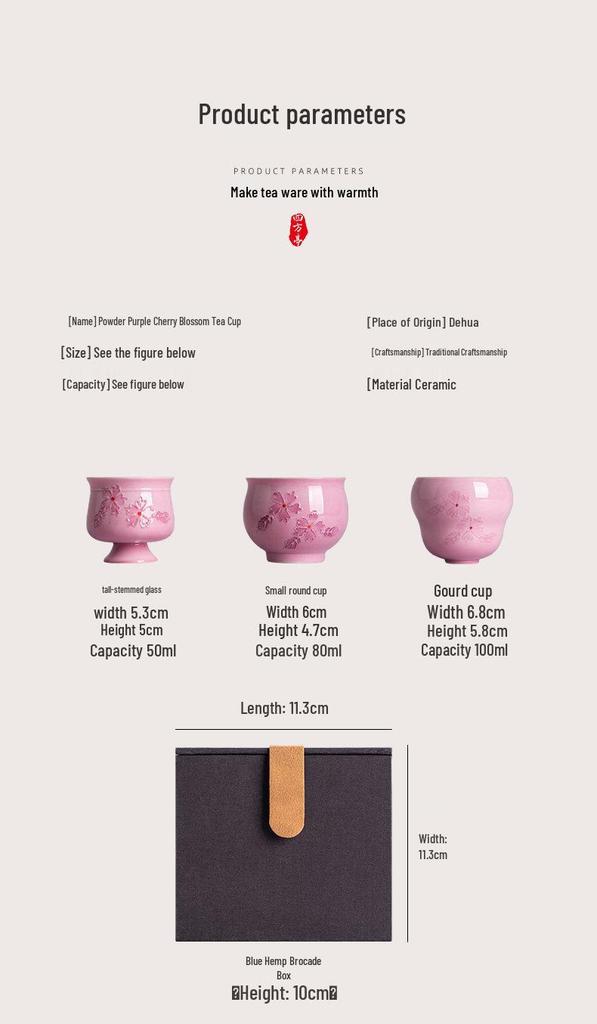 Hand-Painted Pink Kung Fu Tea Cup Set for Women - High-Grade Underglaze Color Tasting Cup