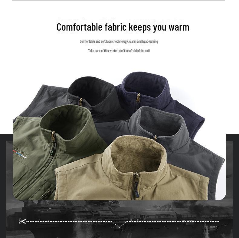 Pánská podzimní/zimní oboustranná vesta: Venkovní stojací obojek pro rybaření, fotografování a další (Model 1906)