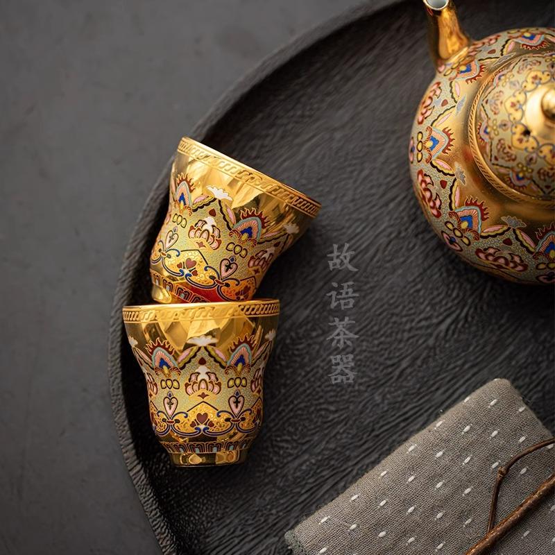 Dunhuang mural teacup personal special 24k pure gold gilt tea set wine set master cup wine glass