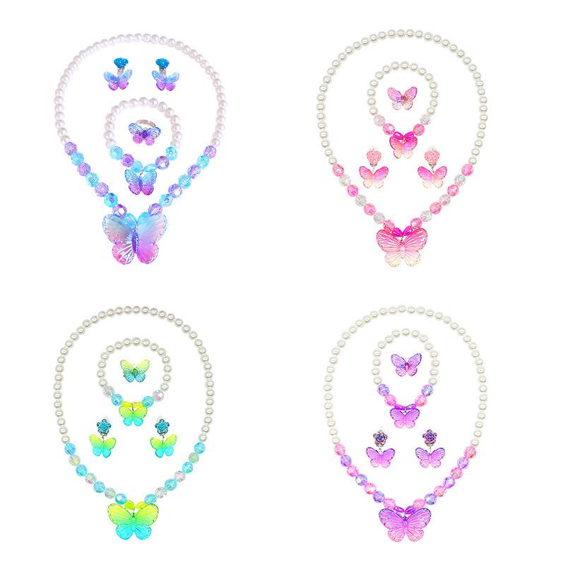 Prinzessinnen Schmuckset für Mädchen: Süßes Cartoon-Schmetterlings-Halskette, Choker, Ohrringe & Ring