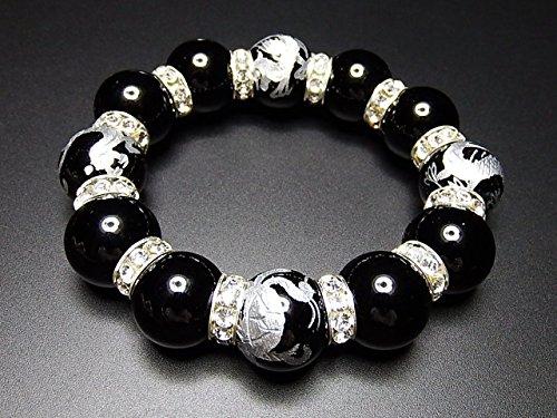 [Stone Town] Hard-to-find, extra-thick 18mm natural onyx stone, hand-carved with the Four Gods, premium rondelle rosary bracelet, power stone