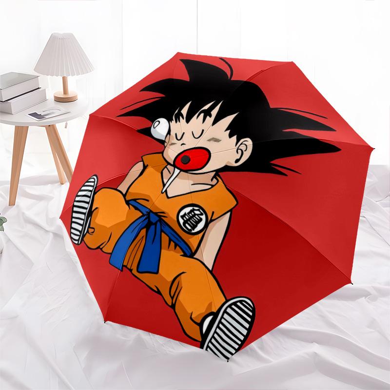 1 PC Automatic Folding Umbrella - Cute Cartoon Son Goku Pattern Portable Foldable Design With 8 Ribs Christmas Birthday Gifts