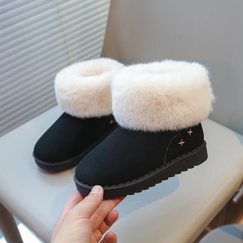 Kids Winter Boots for Boys Girls Unisex Children Ankle Thermal Boots Thick Plush Fluffy Warm 2024 Autumn Winter Girls Flock Shoe