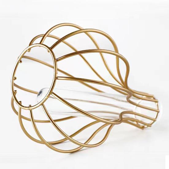 Decorative Glass Vase with Metal Wire Stand Clear Test Tube Vase with Iron Art Frame for Hydroponic Plant Modern Flower
