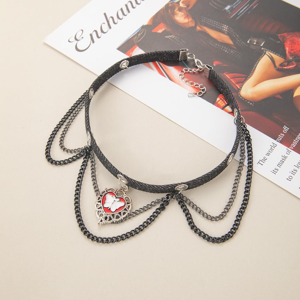 Y2K Punk Hip Hop Style Collar Leather Sweet Cool Style Babes Love Chain Fringed Necklace Niche Personality Necklace