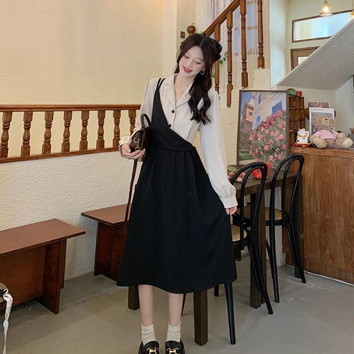 Женское элегантное двухкомпонентное платье большого размера в французском стиле на весну/осень 2026, легкая зрелая юбка высокого класса. Small чёрный