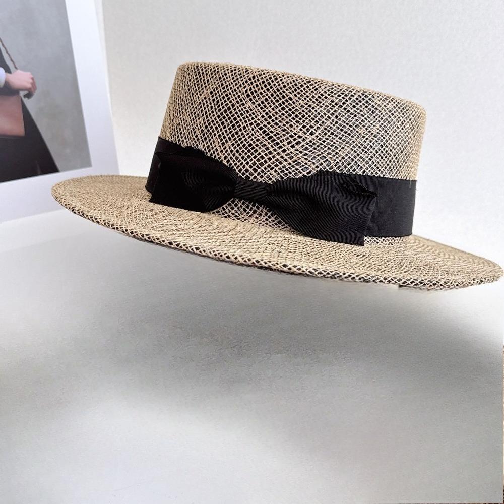 Chic Summer Natural Palm Leaf Woven Bowknot Classic Lady Fedoras Cap Men Women Panama Jazz Hat