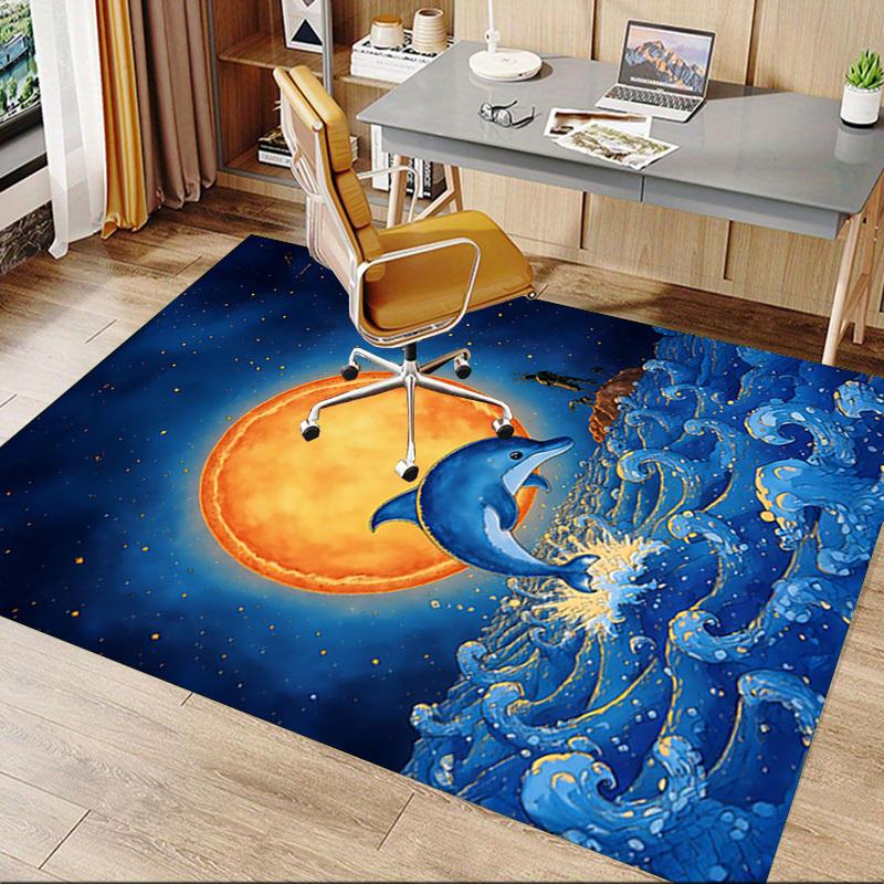 1PC Dolphin Moon Carpet Office Rug Mat Home Decor Area Carpet Festival Gift Office Desk Chair Carpet Longlasting Material