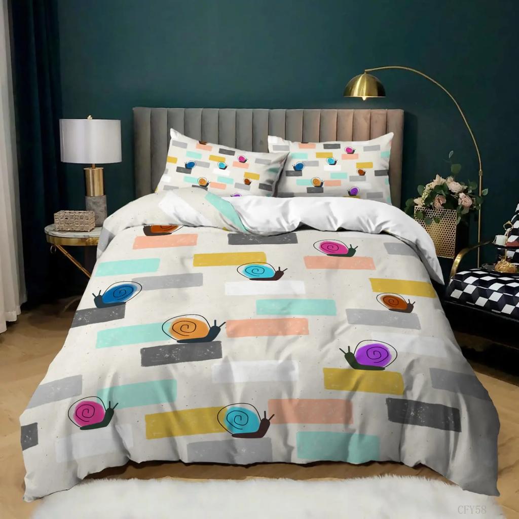 Colourful Snail Duvet Cover Set Cute Kawaii Animal Polyester Bedding Set Comforter Cover King Queen Size For Kids Boys Girls