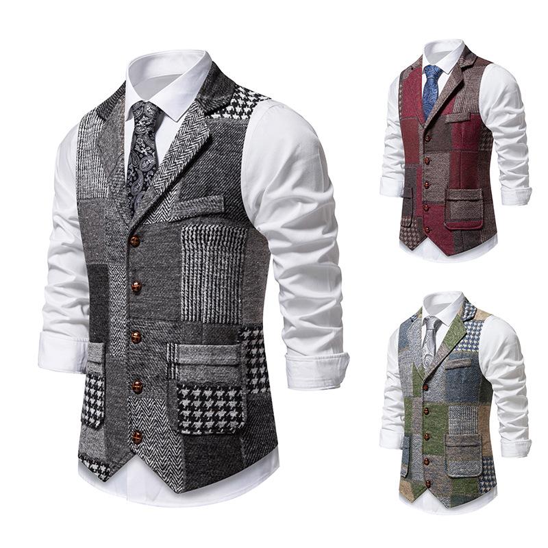 Autumn Men'S Retro Splicing Lapel Suit Vest European Size Men'S Casual Vest Vest