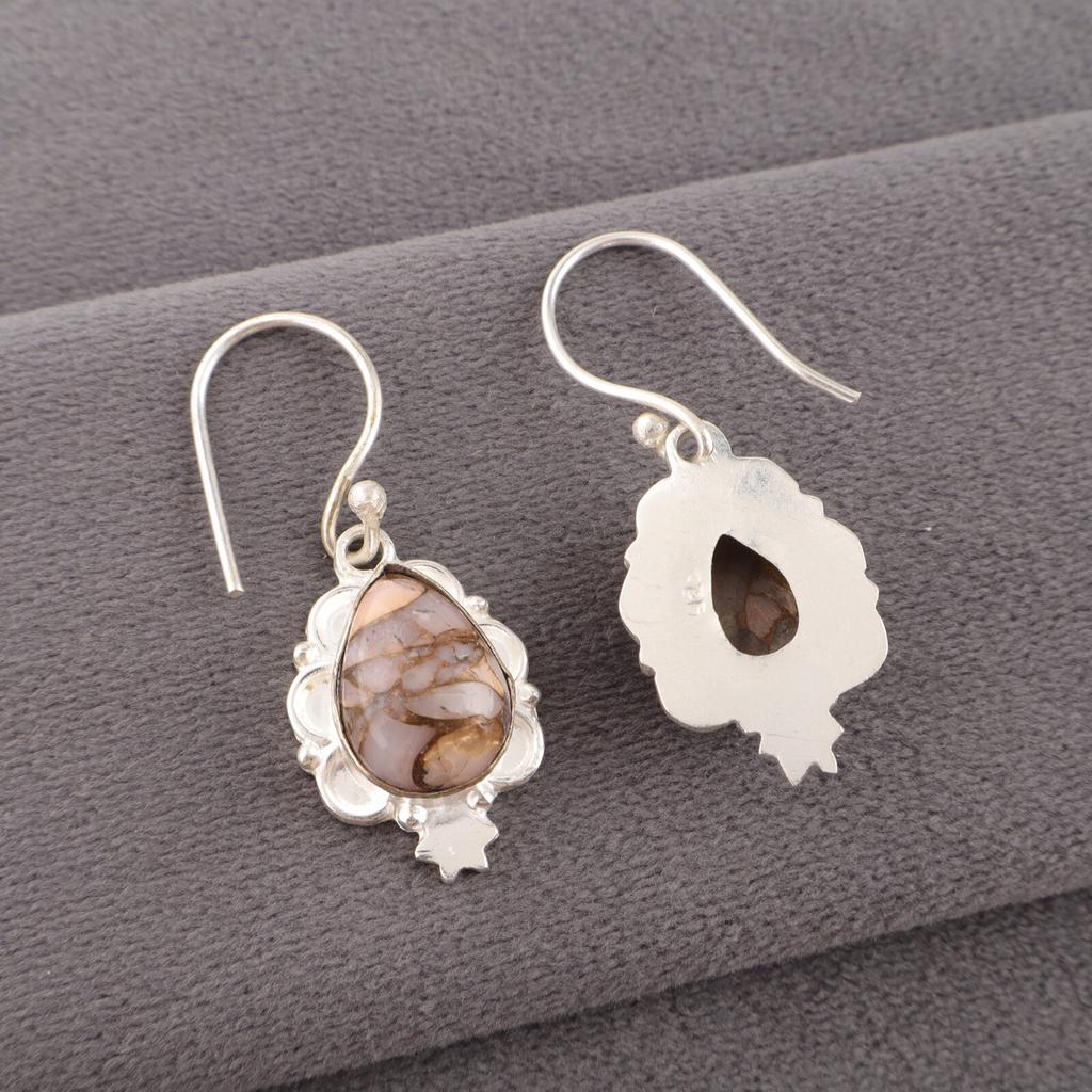 Pink Copper Turquoise Gemstone 925 Stamped Silver Handmade Jewelry Pink Earrings EE-163-41