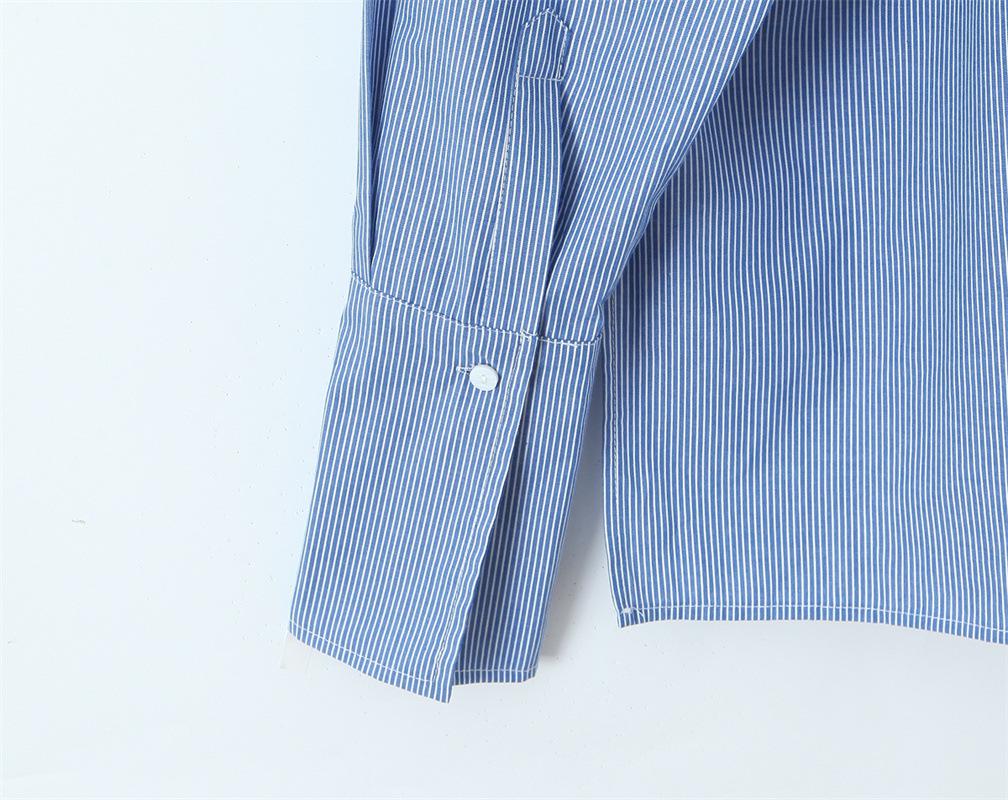 Korean Retro Striped Long-Sleeve Shirt & Strapless Camisole with Loose Wide-Leg Casual Pants for Women