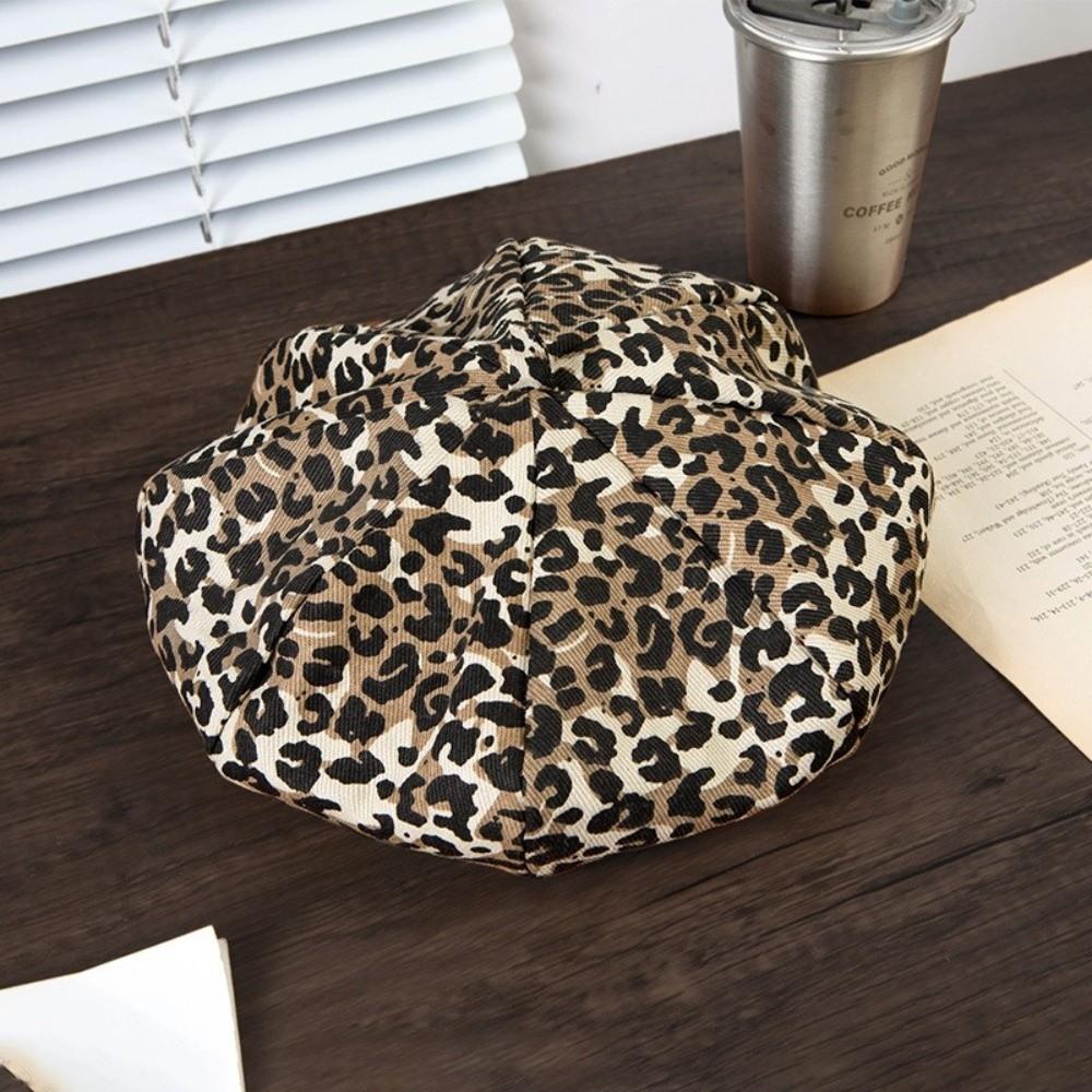Classic Octagonal Cap Y2K Painter Hat Casual Leopard Print Beret  Women
