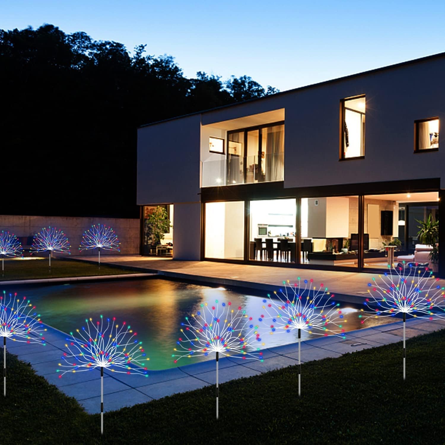 

Outdoor Solar Garden Lights, 4-Pack Waterproof 120LED Firefly Pathway Lights for Courtyard, Garden, Party Decor теплим білим кольором