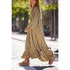 YYFS Women's Fashion Summer Spring Solid Color Print 3/4 Sleeves V-Neck Loose Waistline Casual Dresses