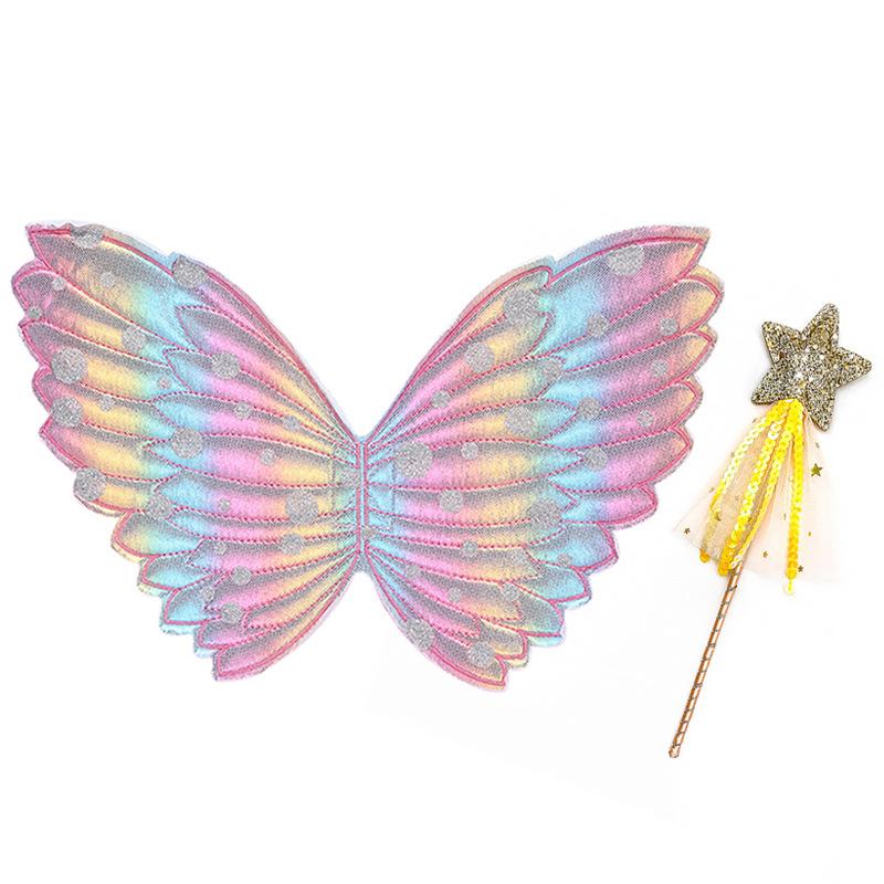 Girls Fairy Wings and Wand Fancy Dress Set Butterfly Wings Fairy Magic Wand Glitter Fairy Dress Up Fancy Accessory Costume for Girls Party Costume