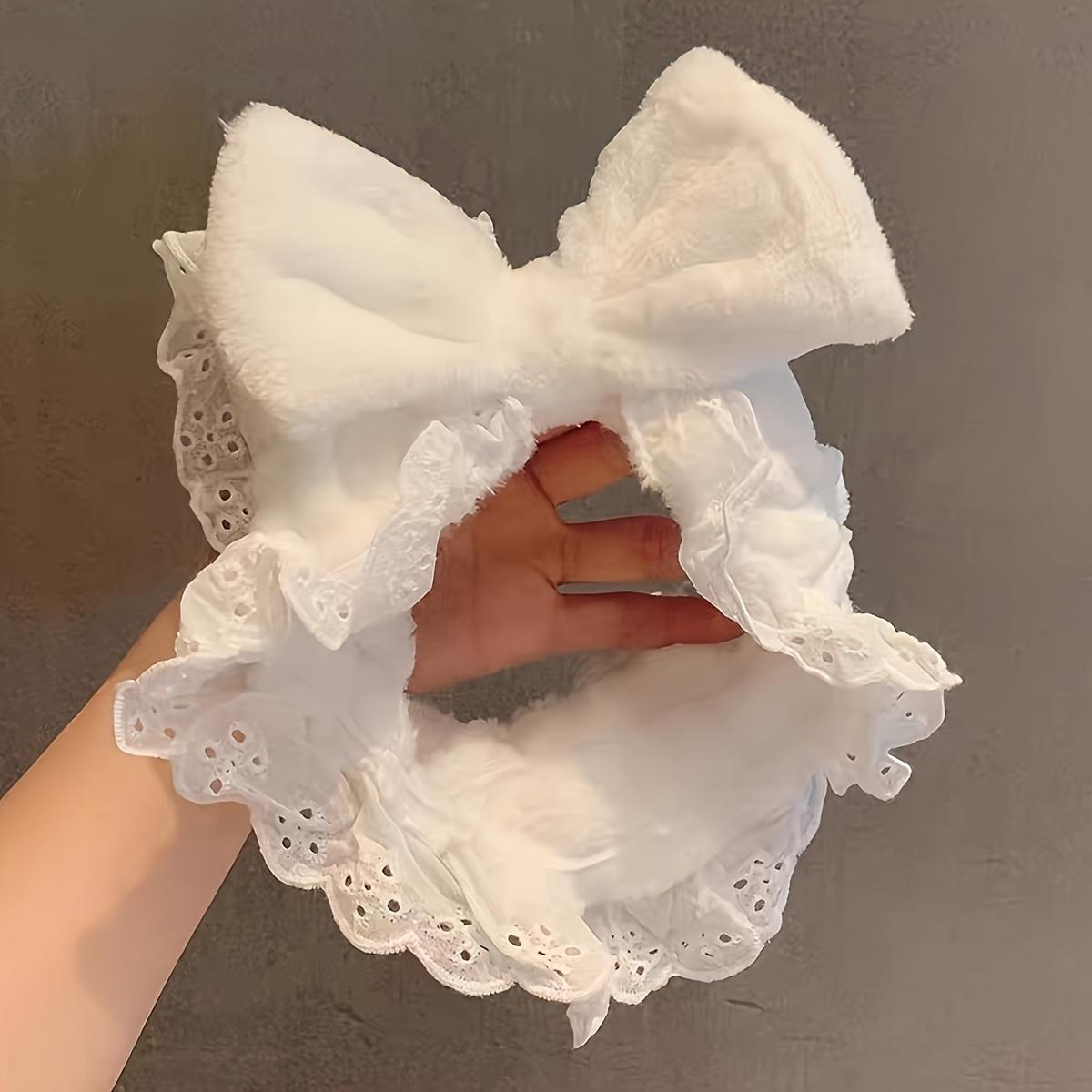 

1pc Stylish White Bow Headband for Women - Elegant Fabric Hair Accessories with Lace Details Perfect for FaciaCleansing Mask and Stylish Everyday Look білий