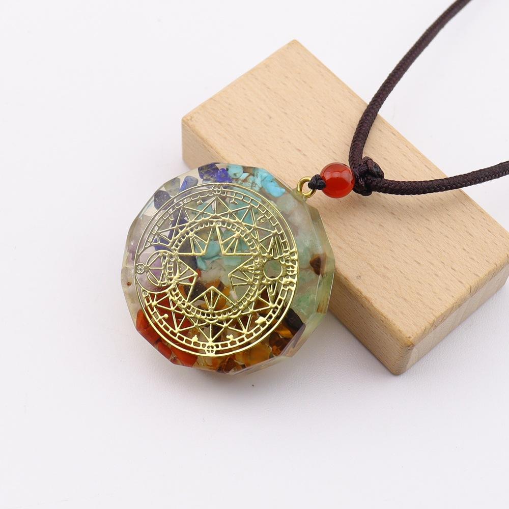 

Colorful Gravel Resin Necklace, Natural Stone Multilateral Geometric Pendant Diy Jewelry N575