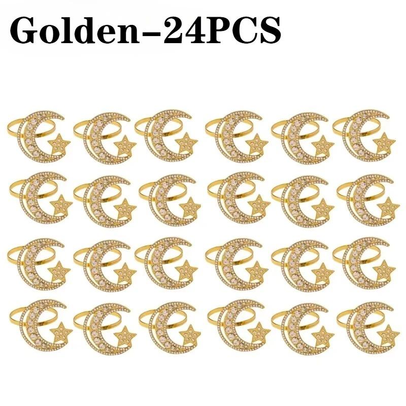 Gold Napkin RingSet Star Moon Design AlloyCrystal Metal Hollow RamadanCelebration HolidayTableware Elegant Durable Napkin Holder