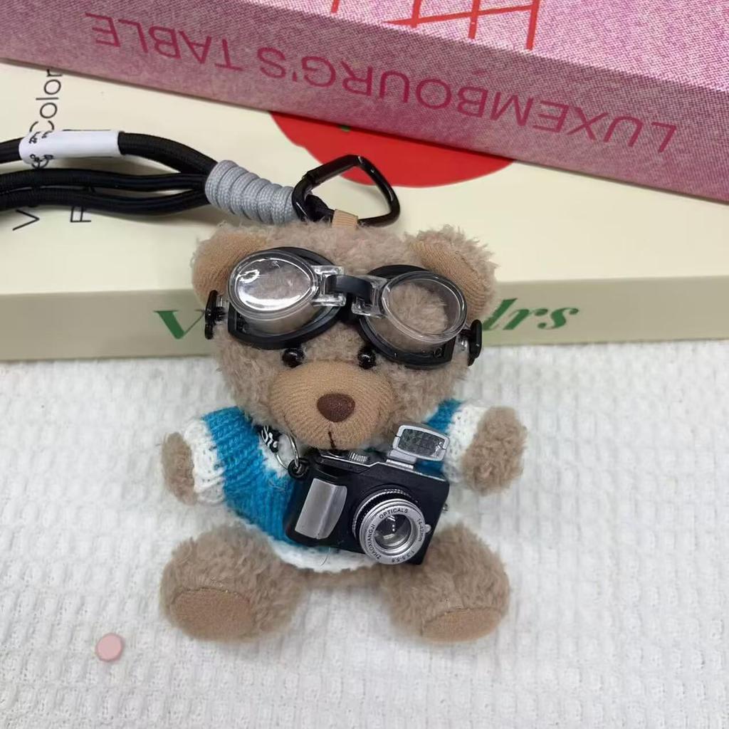 Kreativ Kamera Björn Hänge Plyschdocka Pilot Figur: Present till par Nyckelring Väskberlock