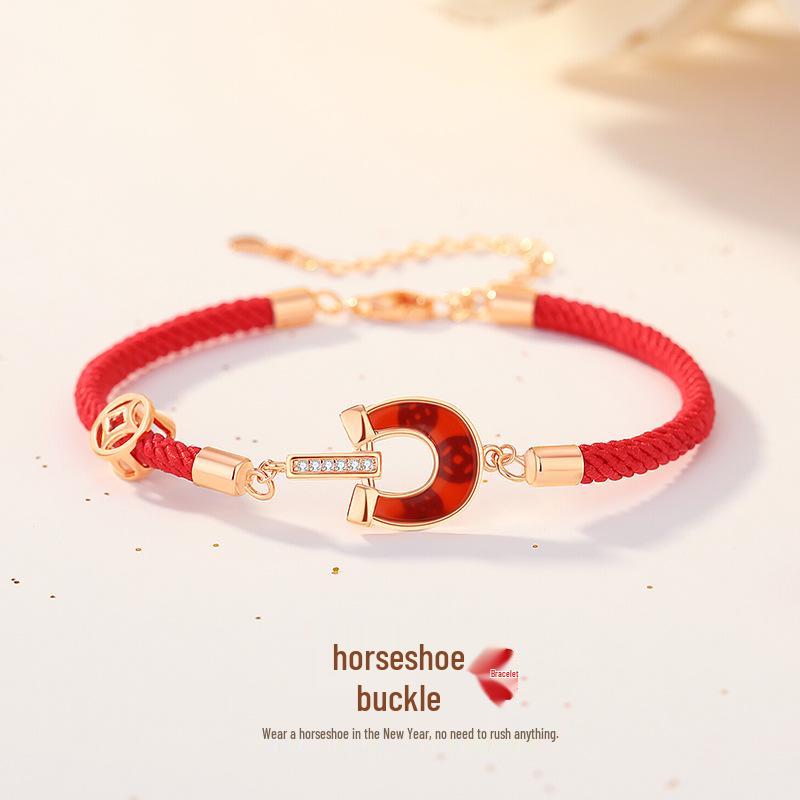 Tichya Red Agate Horseshoe Buckle Necklace, Women's S925 Sterling Silver, Chinese Style Niche Coin Collarbone Chain