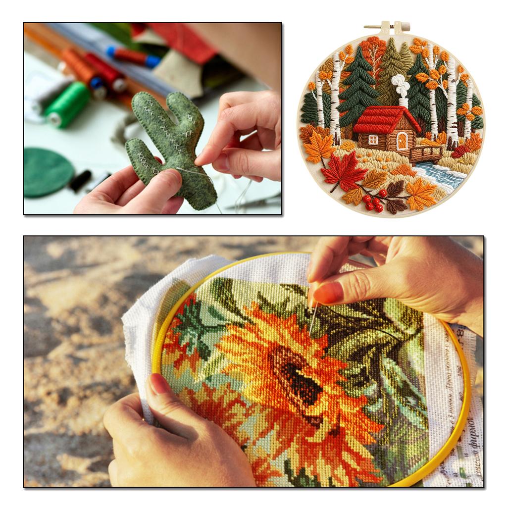 Autumn DIY Embroidery Stitches Practice Kit with Embroidery Hoop Starter Embroidery Kit 29x29cm for Beginners Craft Lovers Gift