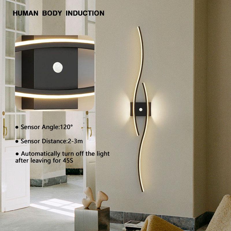 Human body Sensor LED Wall Light For Living Room Bedside TV Background Up&Down Black Gold White Wall Lamp Indoor Wall Lighting