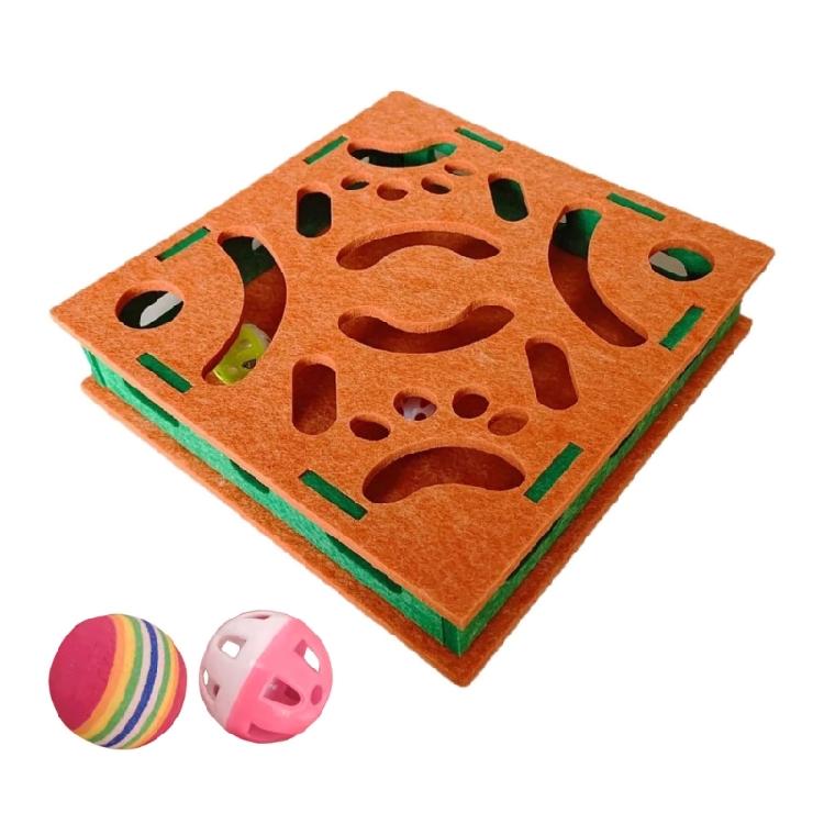 

Cats Puzzle Toy Felted Box with 2 Bells Ball for Mental Challenge and Physical Fun Perfect for House Pet 30